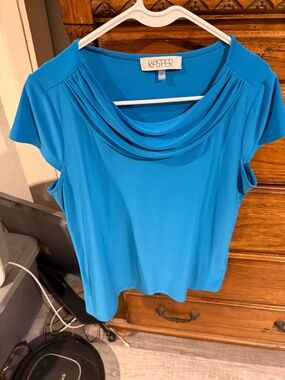 Kasper Bright Blue Short Sleeve Draped Neck Tee